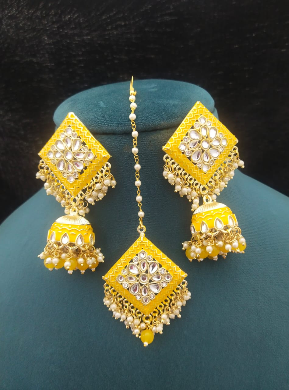 Beaded Jhumka Style Earrings with Maang Tikka