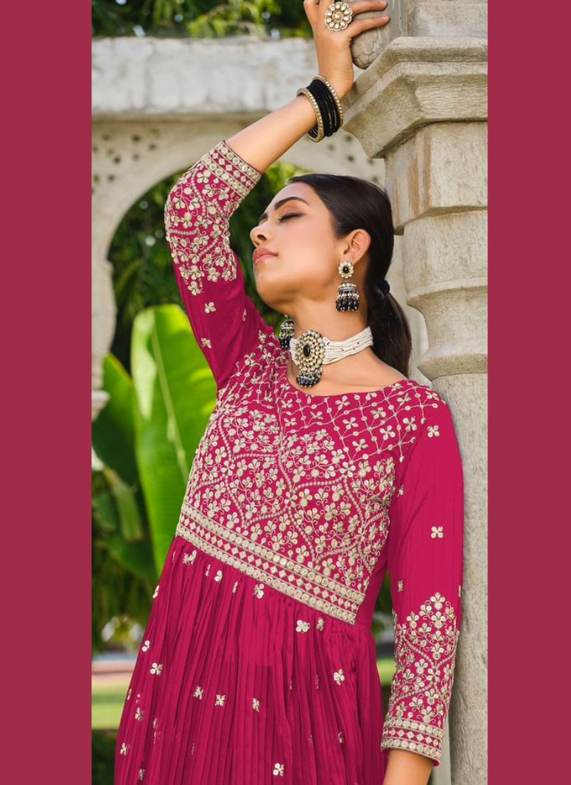 Embroidered Pure Faux Georgette Suit Set In Pink