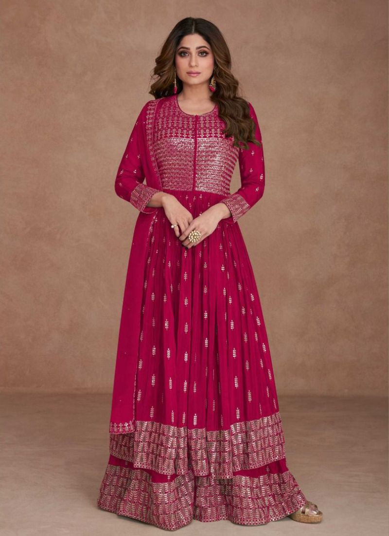 Embroidered Real Georgette Abaya Style Suit In Pink