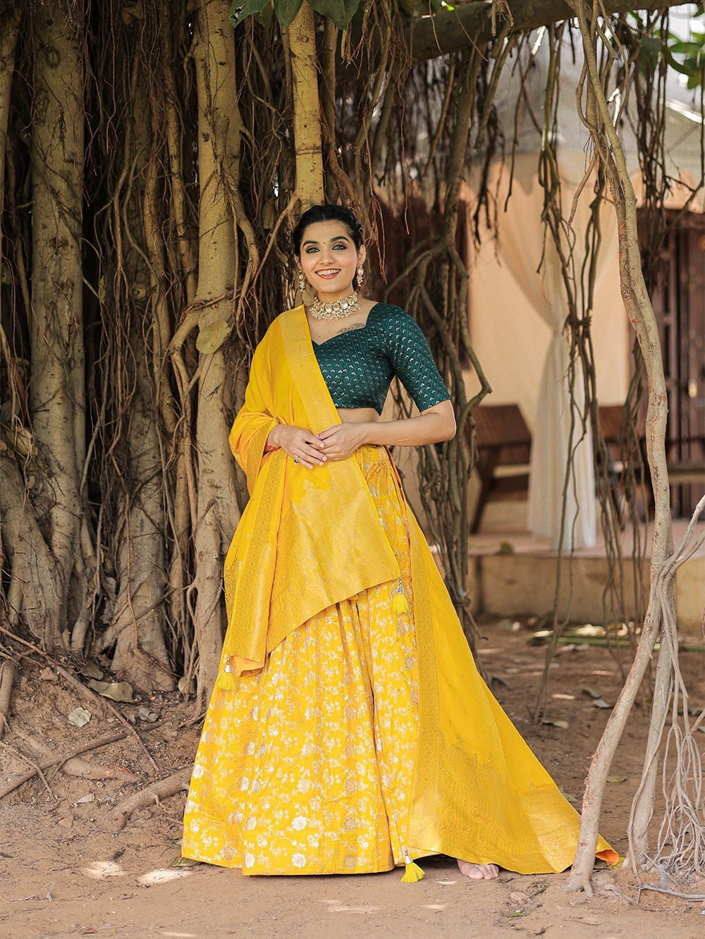 Banarasi Silk Lehenga Choli in  in Yellow