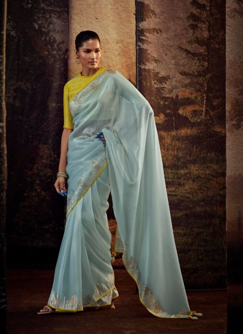 Party Wear Saree in Sky Blue