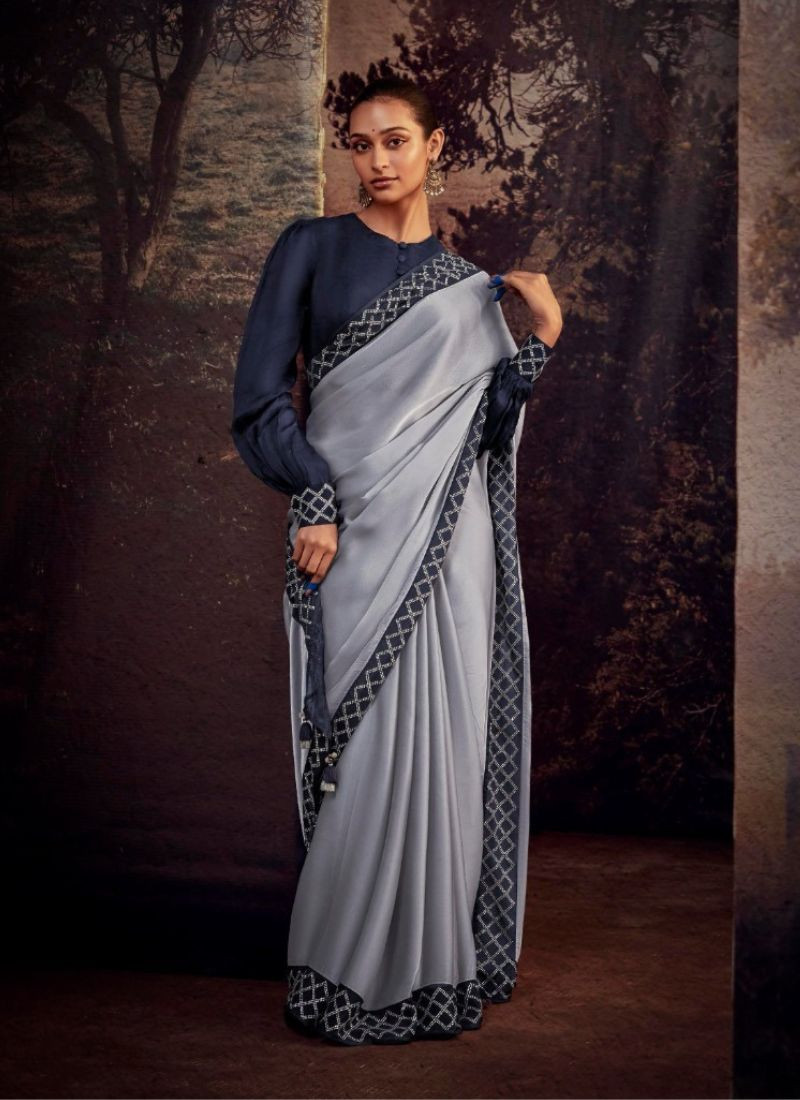 Embroidered Patry Wear Saree in Silver