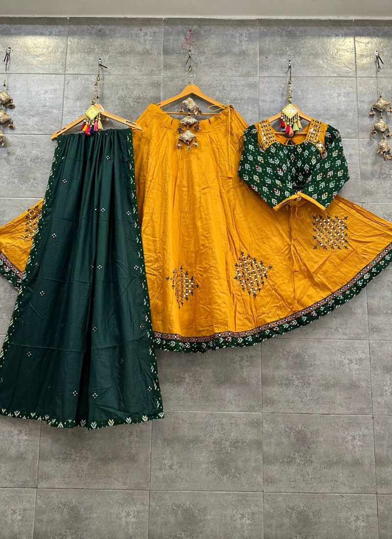 Pure Cotton Chaniya Choli With Mirror Work in Yellow