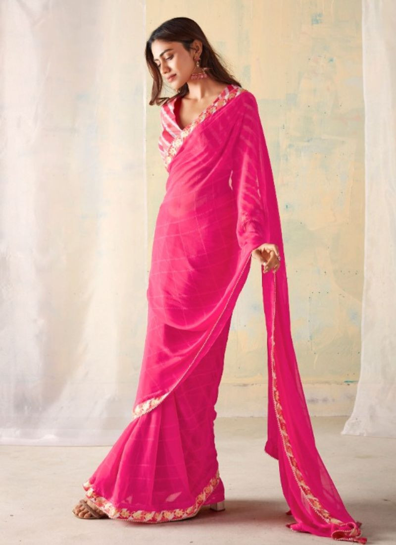 Georgette Printed Saree in Pink