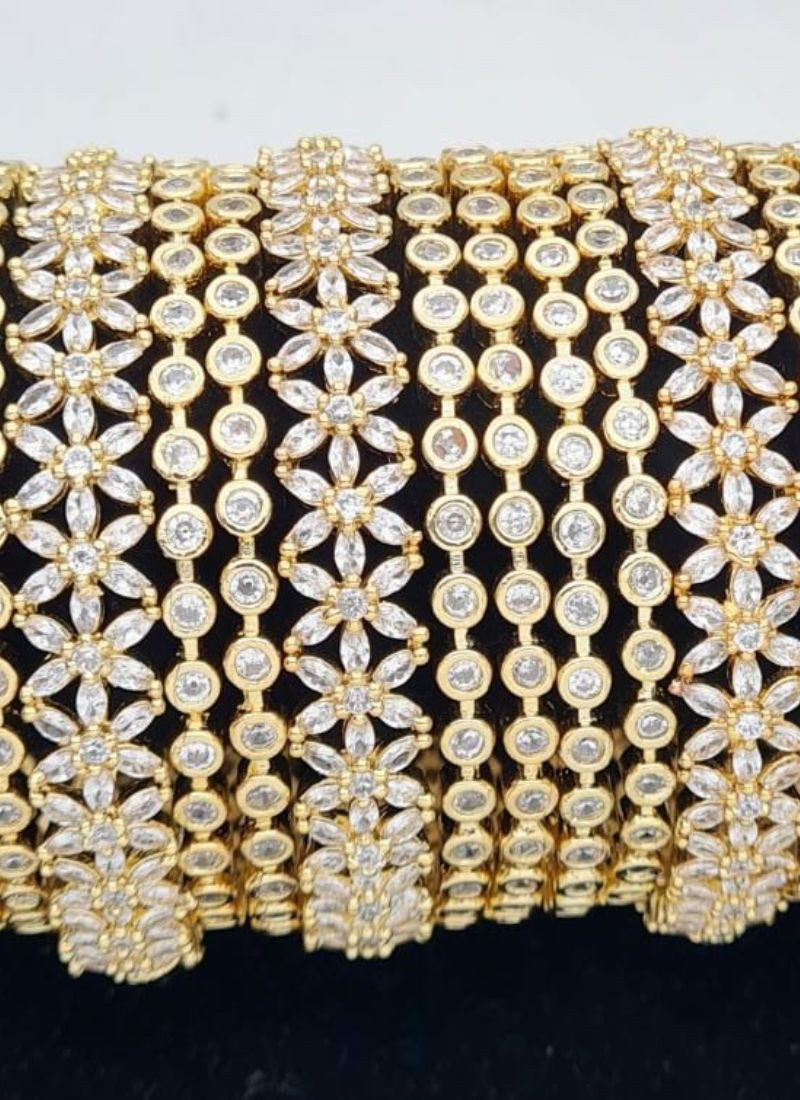 American Diamond Bangle Set in Golden