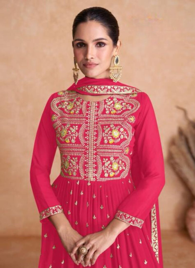 Embroidered Georgette Sharara Set in Pink