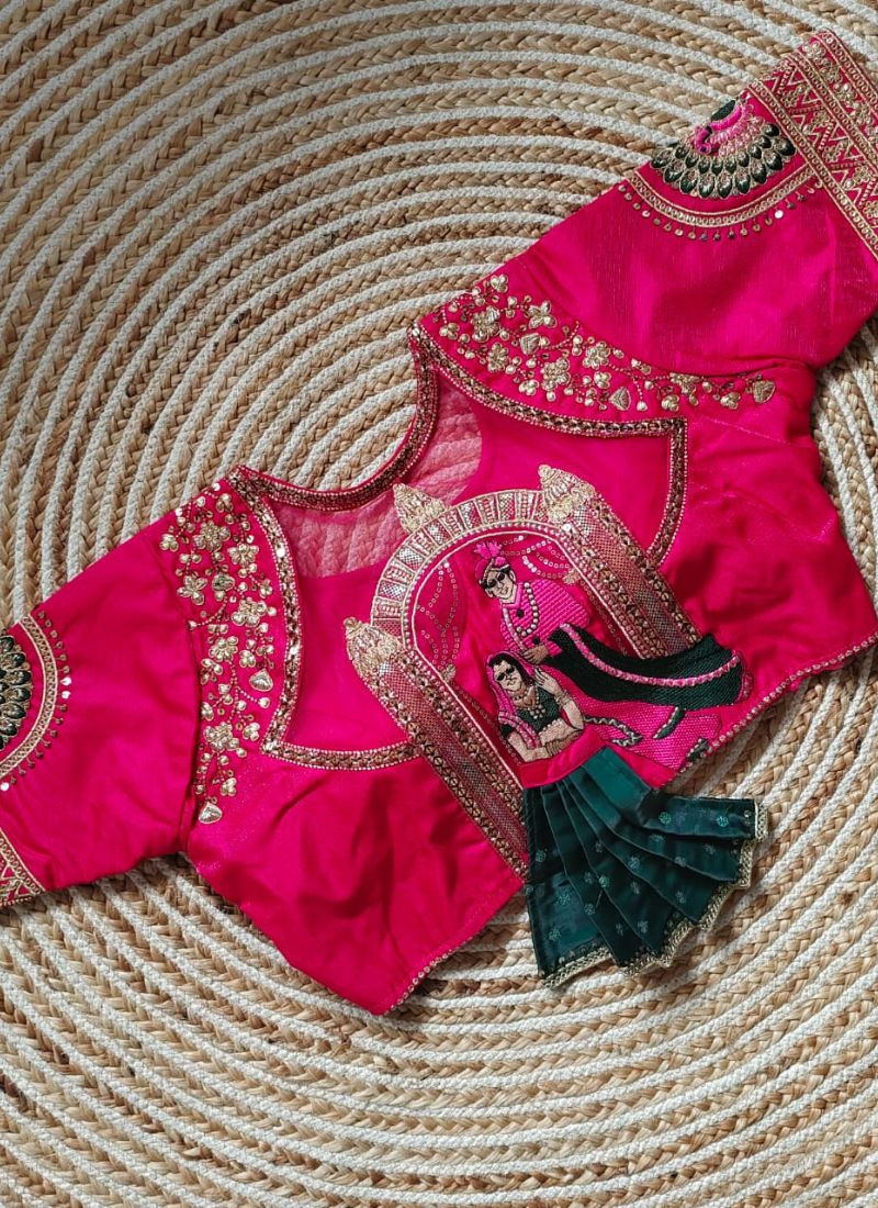 Heavy Embroidery Bridal Blouse in Dark Pink