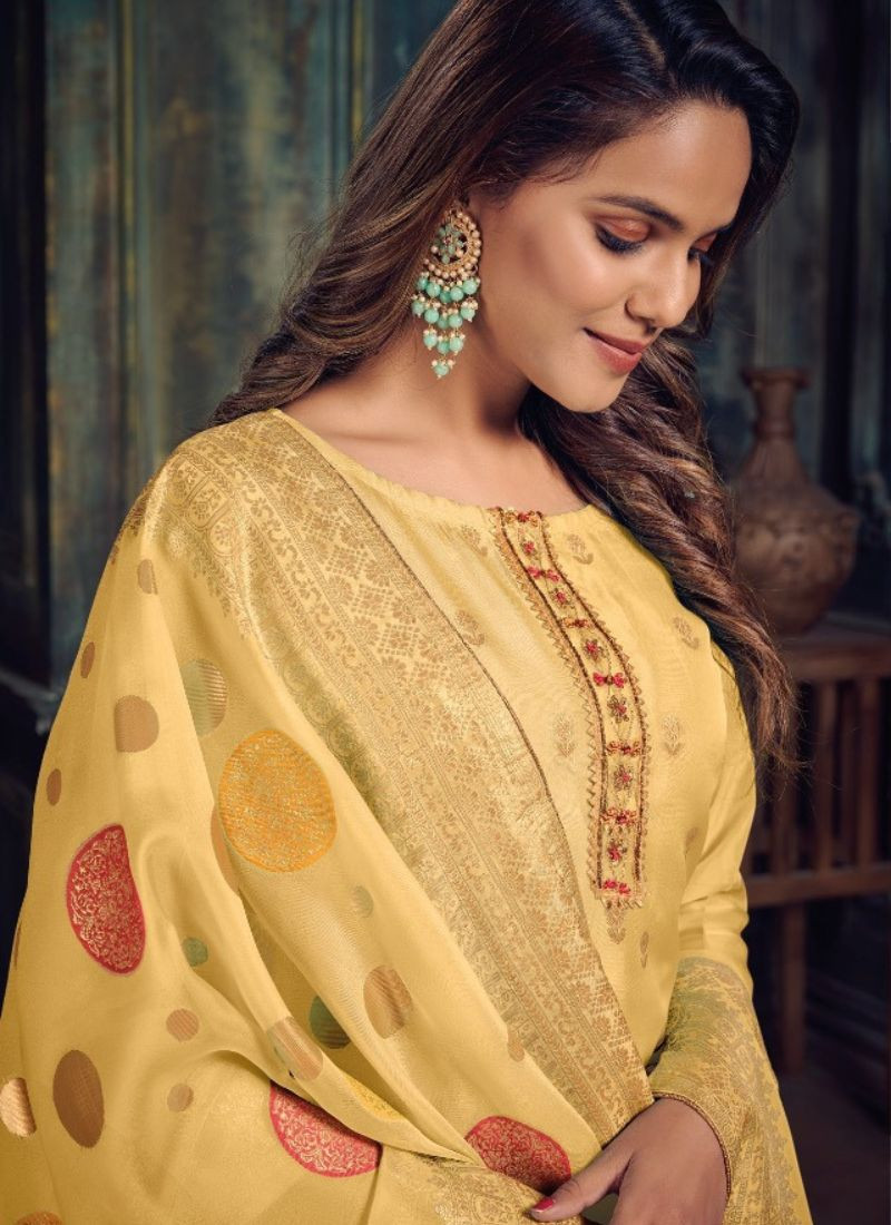 Banglori Woven Silk Suit Set in Yellow