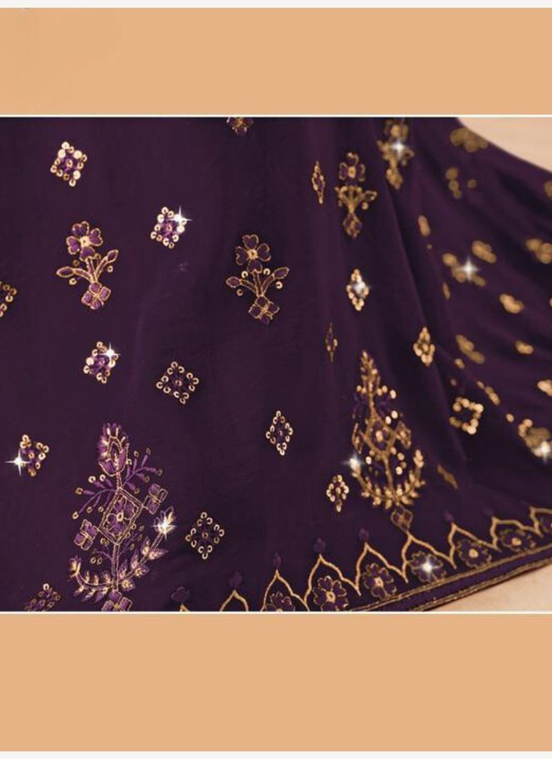 Embroidery Georgette Sharara Set in Purple