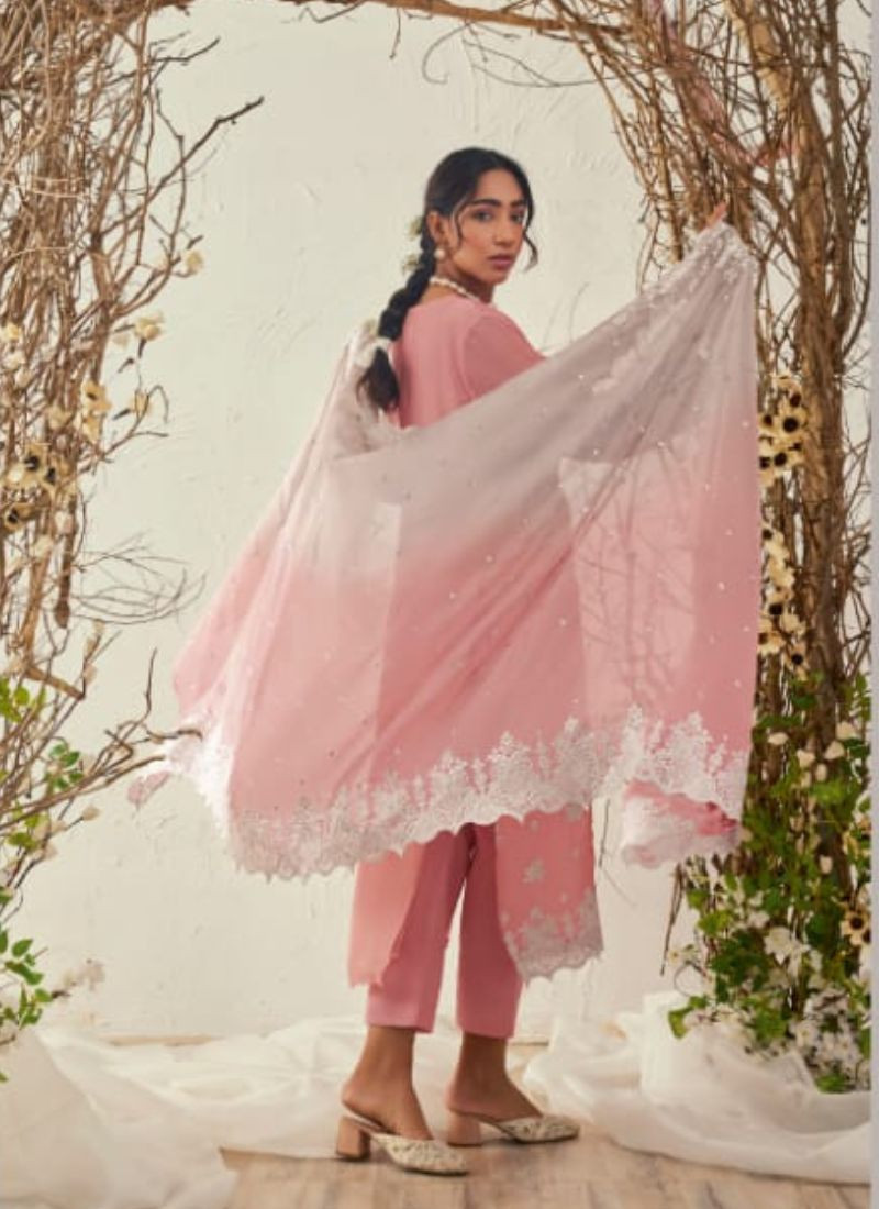 Zari Embroidery Suit Set in Pink