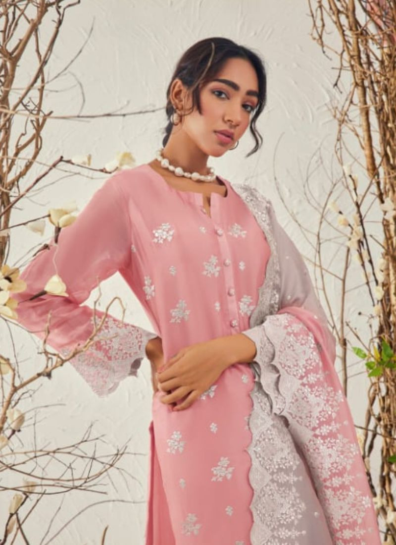 Zari Embroidery Suit Set in Pink