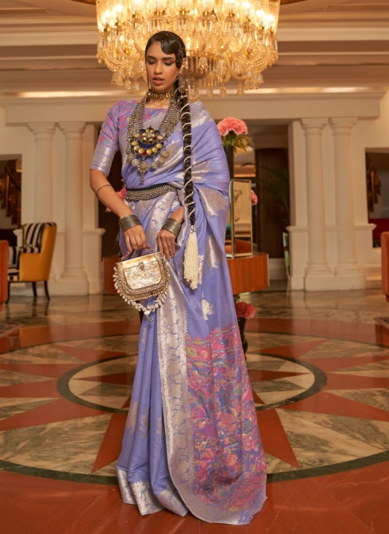 Handloom Weaving Pashmina Silk Saree in Blue
