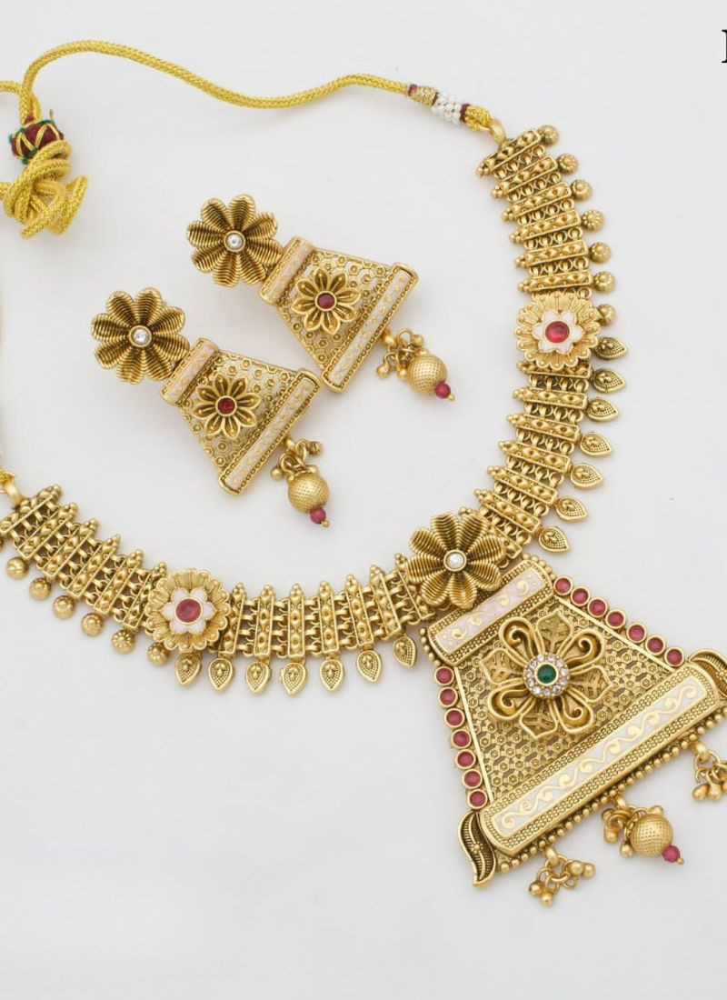 Stone Studded Golden Necklace Set