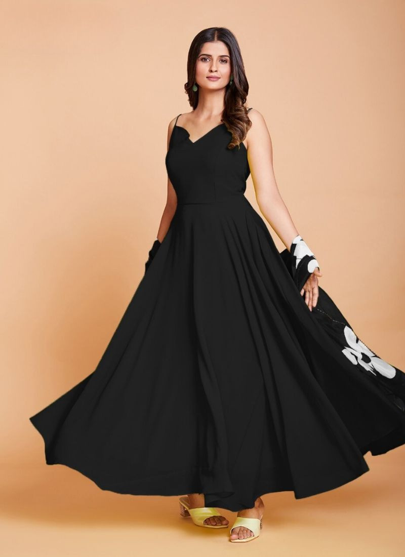 Faux Georgette Gown in Black
