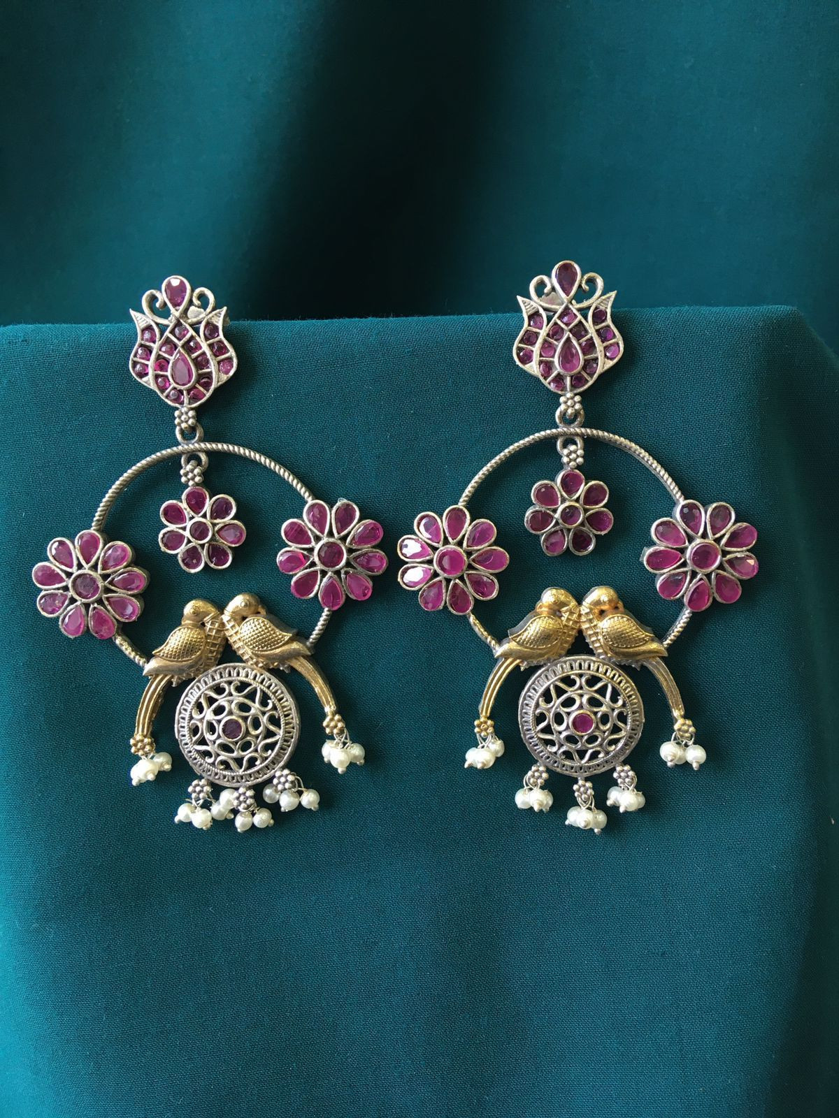 Beaded Stone Based Oxidized Earrings in Pink