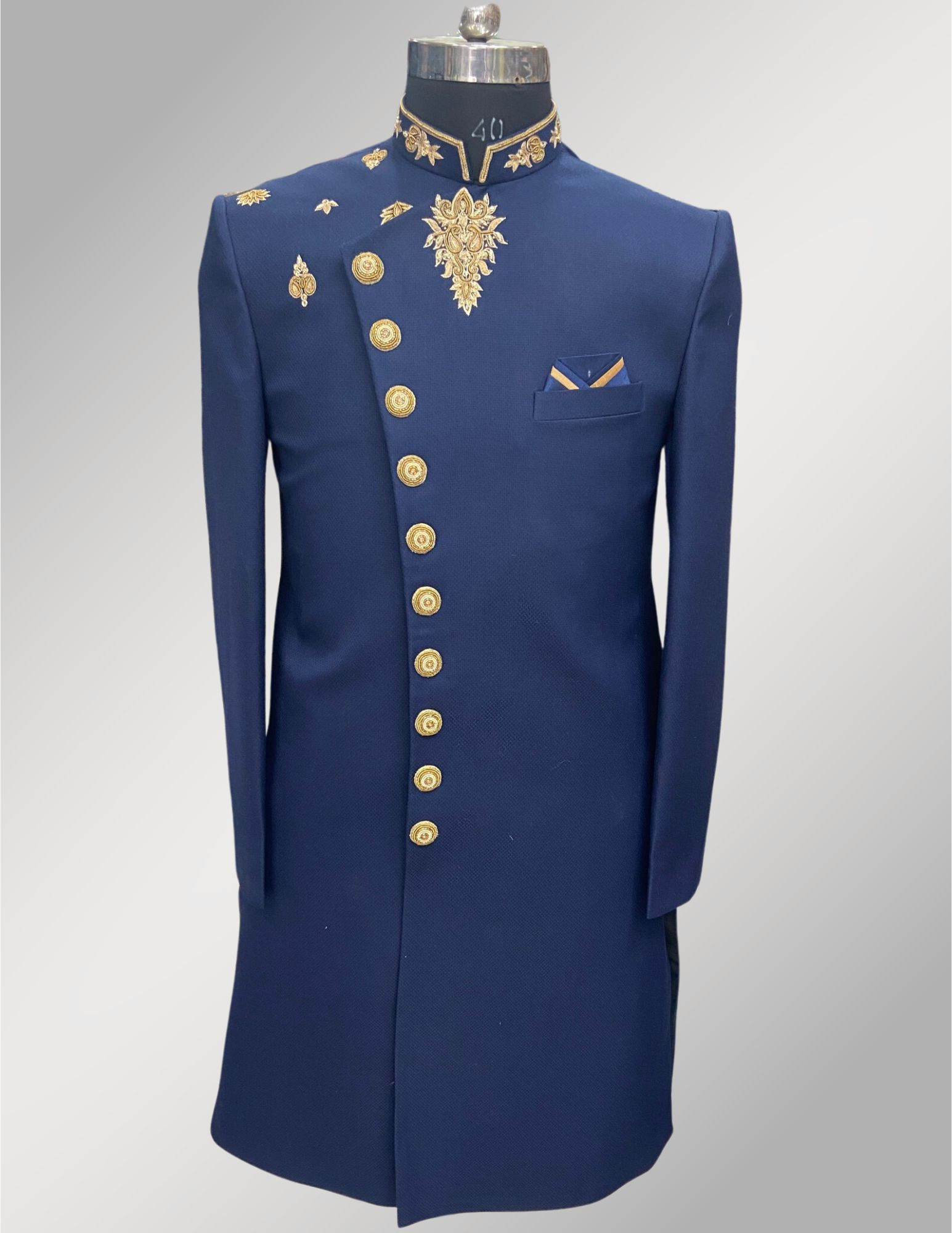 Custom Made sherwani In Navy Blue
