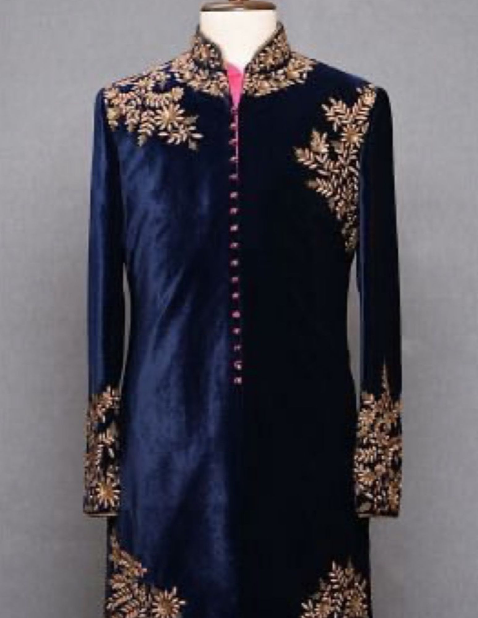 Designer Custom Made Sherwani In Navy Blue