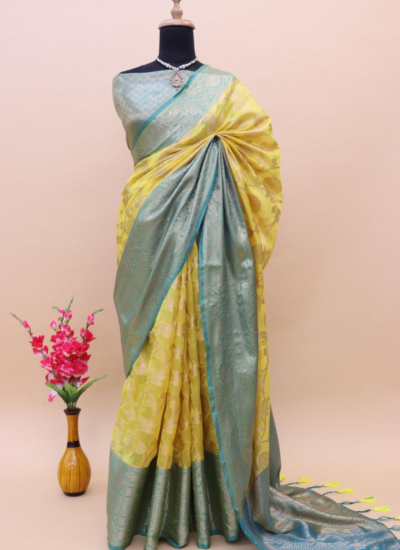 Shiner Banarasi Silk in Yellow