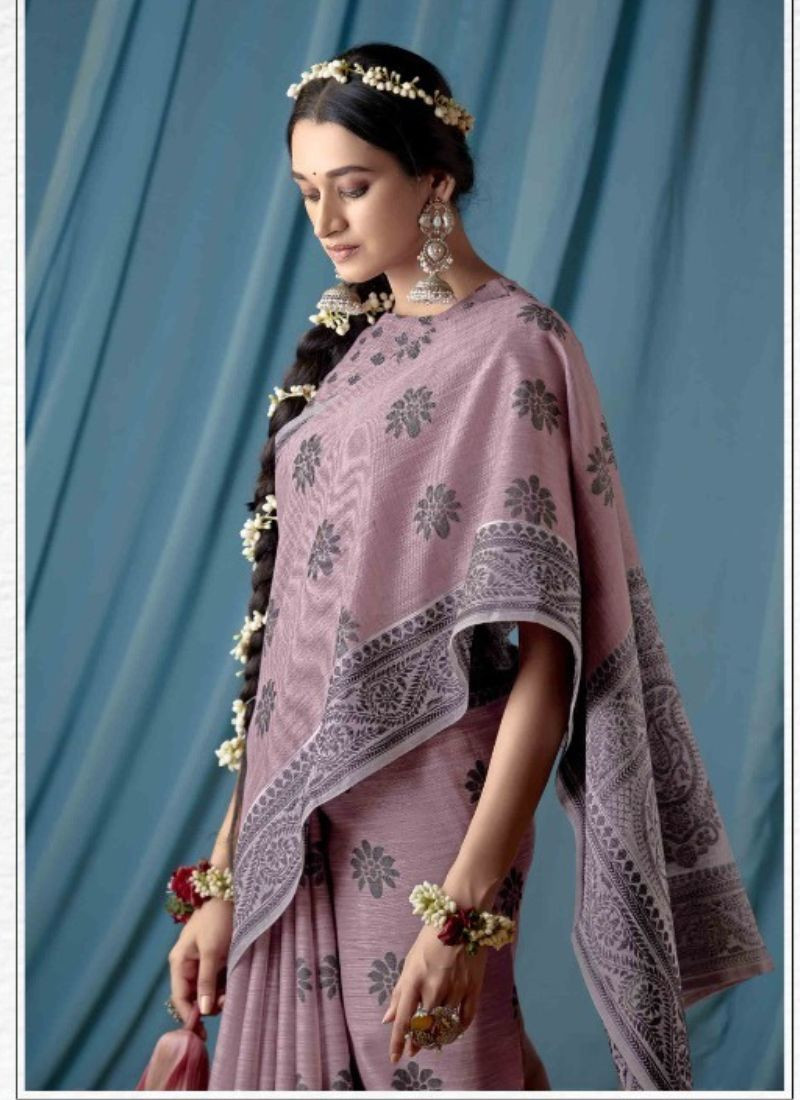 Soft Lucknawi Linen saree In Purple