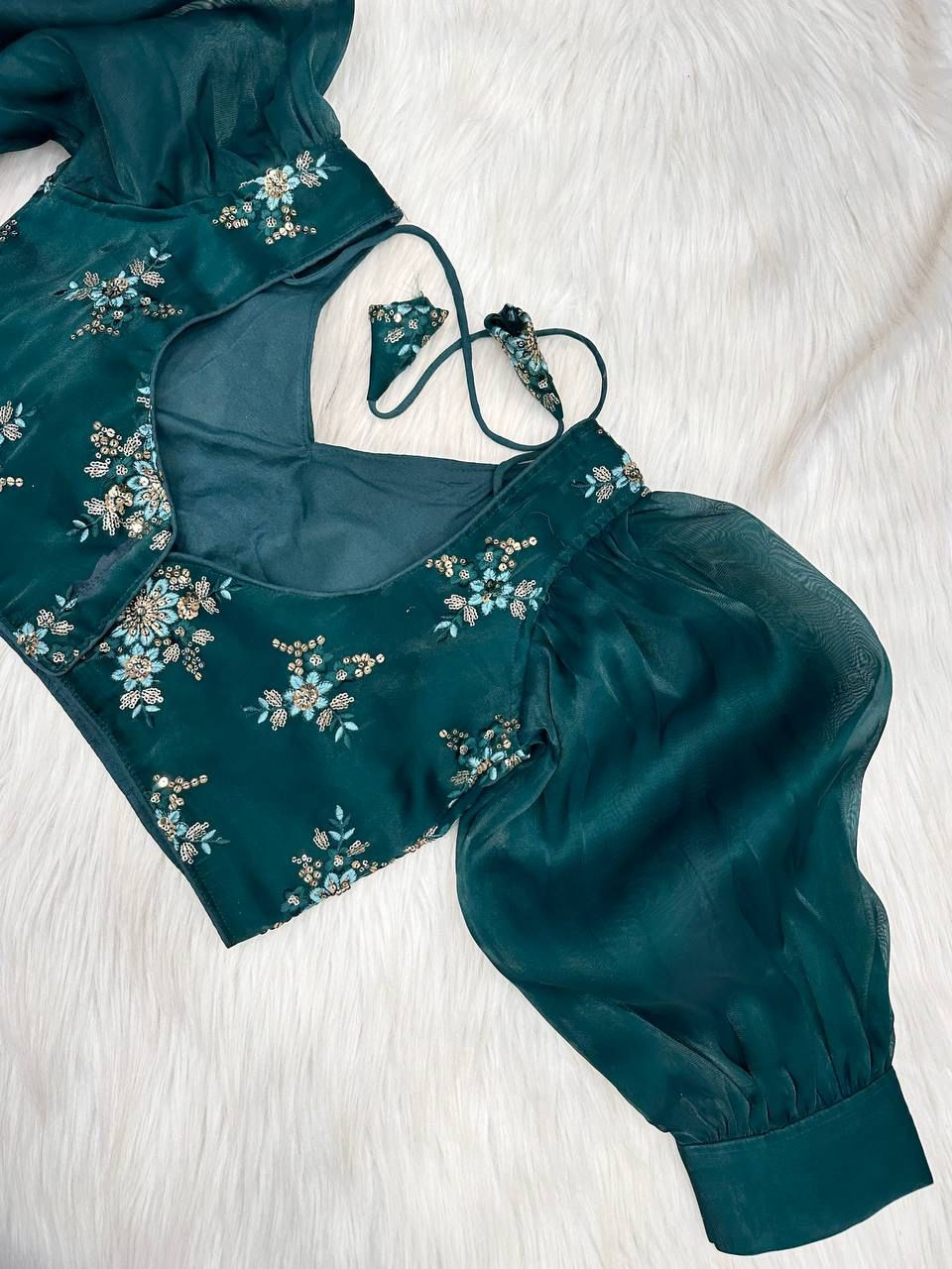 Blooming Organza Blouse In Teal Green