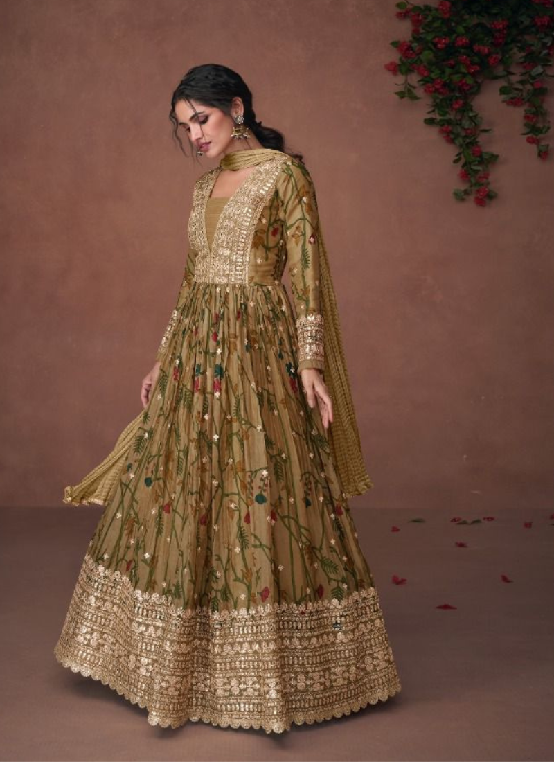 Pure Jacquard Silk Gown In Green