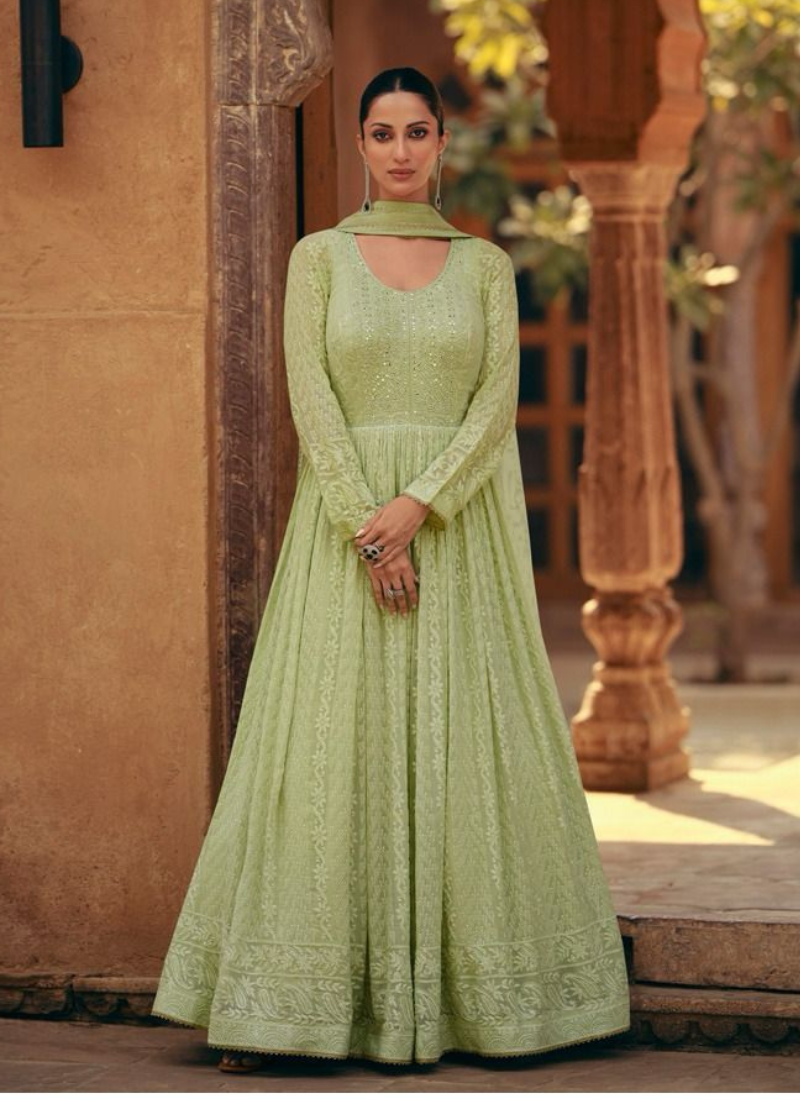 Real Georgette Gown In Green