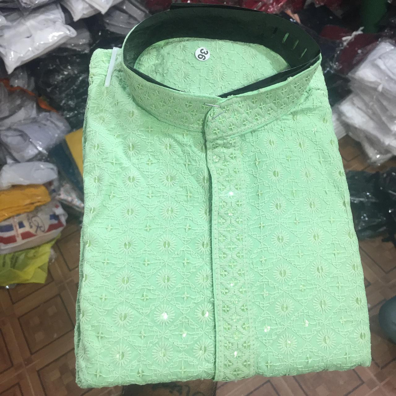 Rayon Lakhnawi Kurta In Sequence In Light Green