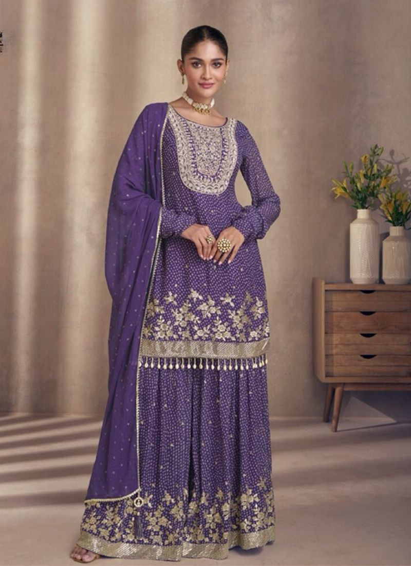 Designer Pure Georgette Sharara Set In {Purple