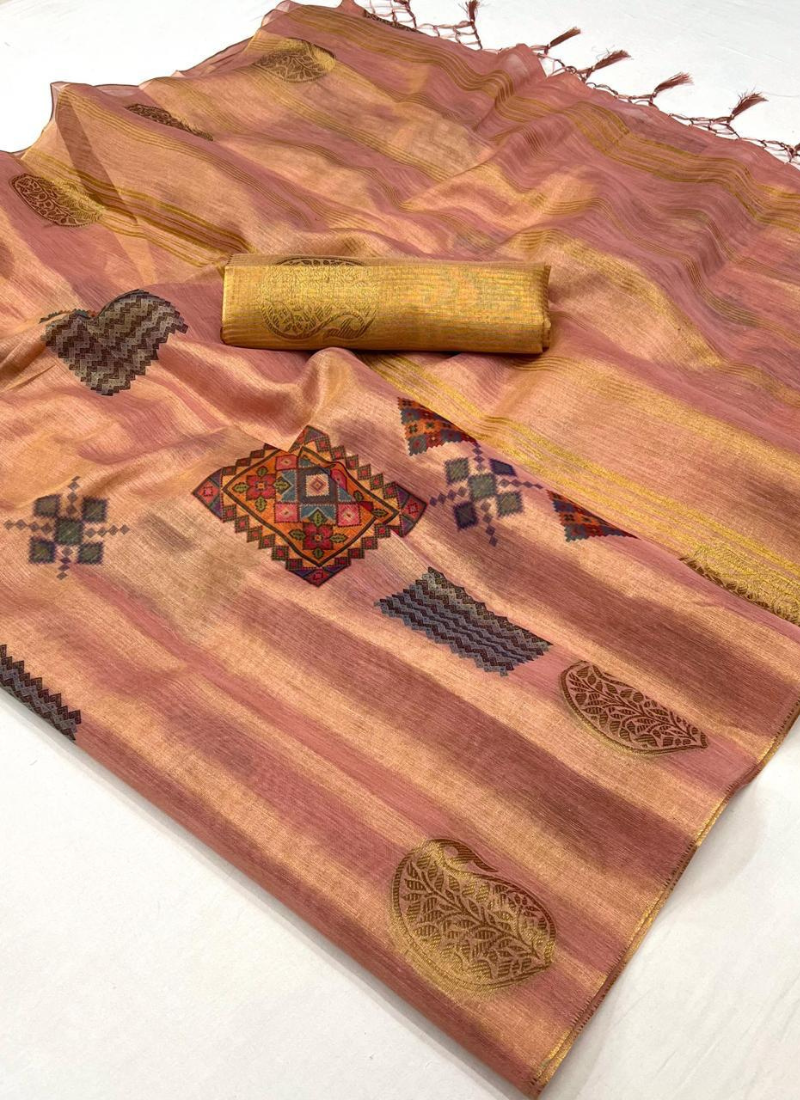 Designer Hand Wooven Silk Saree In Pink